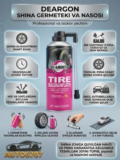 DEARGON Tire Sealer & Inflator – Герметик и насос для шин (450 мл)