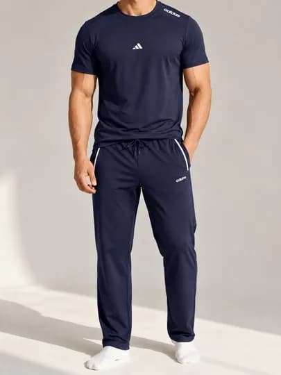 Летний спортивный костюм, размеры XL–3XL, хлопок + эластичная ткань, 4 цветов — ADRON-DVOYADIDAS01-ТЕМНСИН-XXL