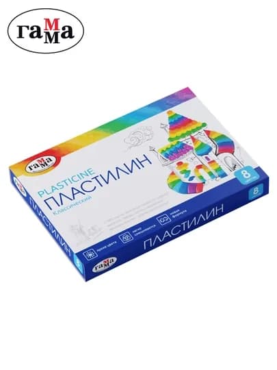 Пластилин Гамма "Классический", 8 цветов, 160г, со стеком, картонная упаковка, 281031 — GAMMAUZ-281031