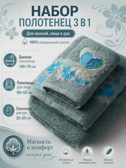 Набор махровых полотенец, пушистые, мягкие, банные для лица и ног — SOFTNES-SN00006-КОРРОЗ