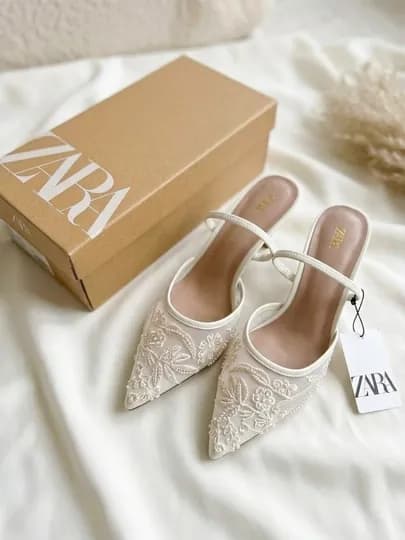 Женская обувь, ZARA, каблук, высокие каблуки, кружевной узор, для свадьбы, Merry Me, 6-7 см
