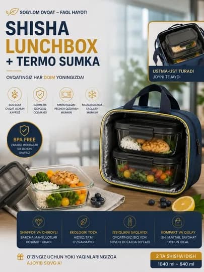 Термос-ланчбоксы для еды 2 штуки и термосумка — XOZMAGP-OVQATTERMOS-ЛАЗУР