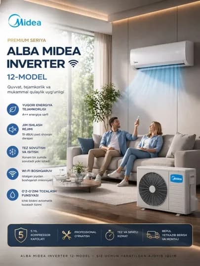 MIDEA INVERTER 12 (ALBAWF-12LV) – Современный и энергоэффективный кондиционер — FOZTECH-12ALBAMIDEA