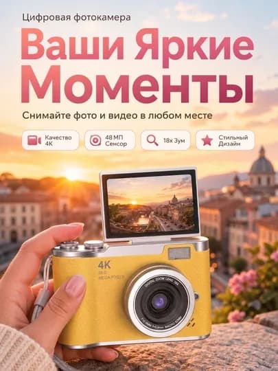 Детский фотоаппарат, цифровая ретро камера, мини камера для фото и видео — IOS-РЕТРО-ЖЕЛТ