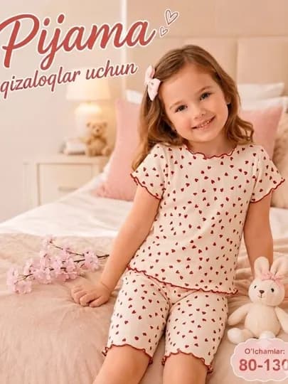 Пижама для девочек, детская пижама, комплект из двух предметов, летняя пижама — HUMYRA-PYJAMA-БАГРОВ-80