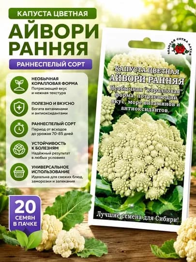 Семена цветной капусты: Айвори ранняя. Золотая Сотка Алтая