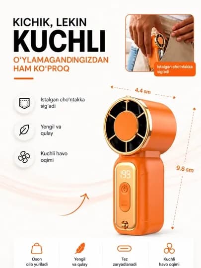 Qo'l mini ventilyatori, USB, portativli, ixcham model-DF-97 — EAGLORD-DF97-ОРАНЖ