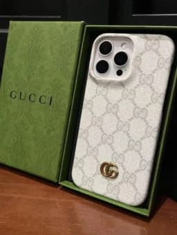 Чехол для iPhone Gucci с фирменным узором GG с коробкой — CUSTOM1-GUCCICASE-17Pro