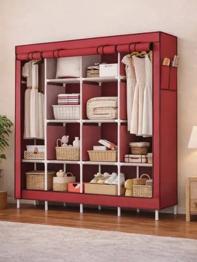 Складной шкаф органайзер, тканевый, для вещей и обуви, 130 x 45 x 170 см — DOMSTO-KOMODLAR-БАГРОВ