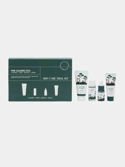 ROUND LAB дорожный набор миниатюр для лица, Pine Calming Cica Trial Kit, 4 средства — KORBOX-RL4TSET-ЗЕЛЕН