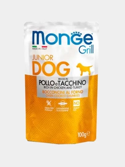 Пауч Monge Grill Puppy and Junior, с курицей и индейкой