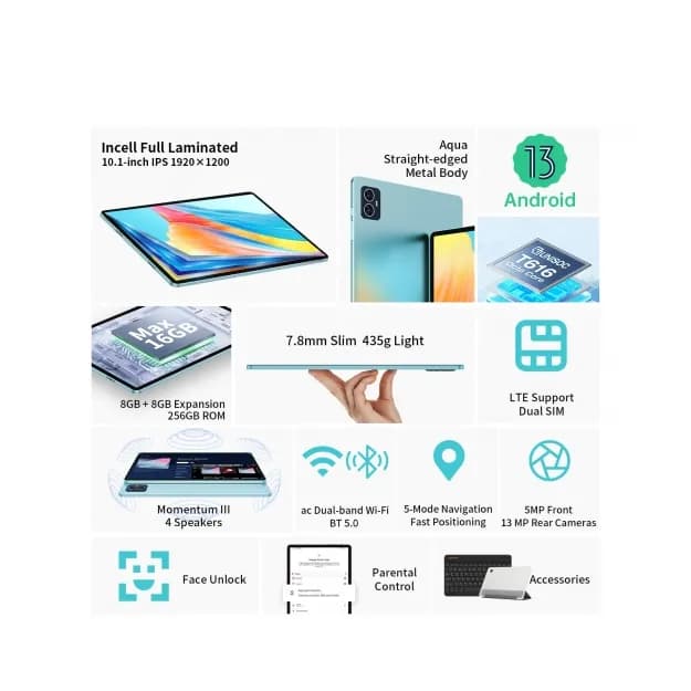 Планшет Teclast M50 Pro 10.1" 8ГБ, 256ГБ, LTE, 6000мА•ч, Android, голубой