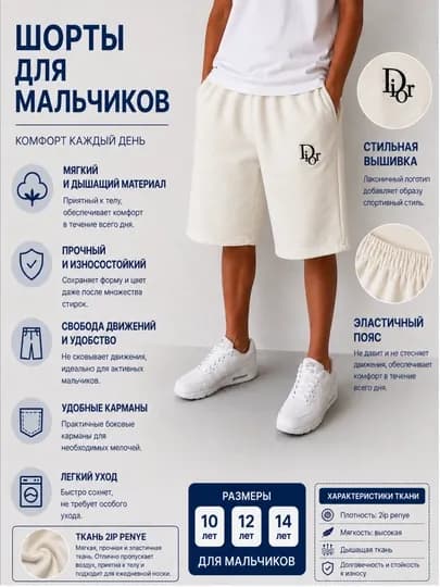 Детские трикотажные шорты — SWEETY1-DIORSHORTIK-МОЛОЧ-10 лет