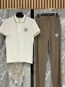 Мужской комплект «Polo Set» – футболка-поло и брюки, размеры M-3XL — BOSSDOS-KOMPM1-БЕЖЕВ-XL