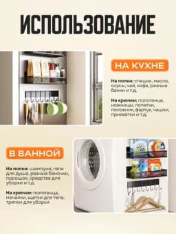 Магнитные полки для кухни на холодильник / органайзер / набор 3шт/ без сверления / прочные — HOMECOM-HCPOMAG-ЧЕРН