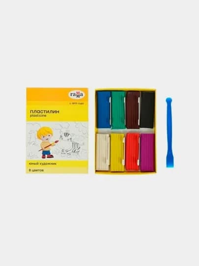 Пластилин Гамма "Юный художник", 8 цветов, 112г, со стеком, картон. упаковка 280043