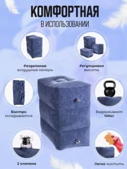 Подушка для путешествий, подушка для ног, подушка в самолёт, реальные фото в описании — MEGAMAG-NADUVPO-СИНИЙ