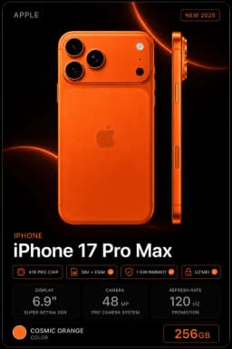 Смартфон Apple iPhone 17 Pro Max 256 ГБ (nanoSim+eSim), Cosmic Orange