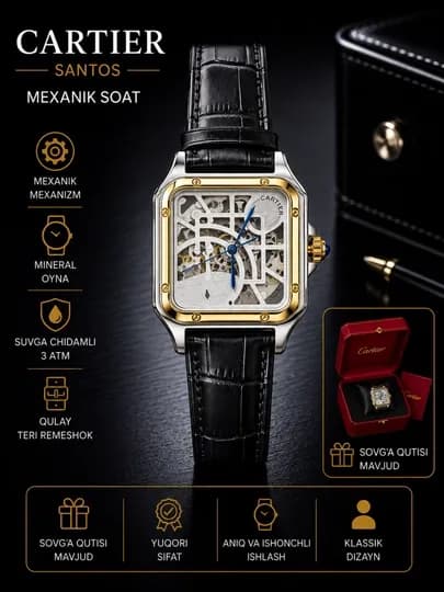 Мужские механические наручные часы Cartier, различные модели, в коробке и с документами — WATCHOZ-CARTIER2XIL-ЛЕДЯН