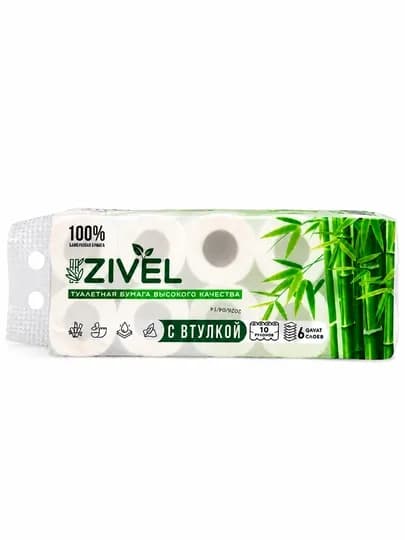 Туалетная бумага Zivel с втулкой, 6 слоя