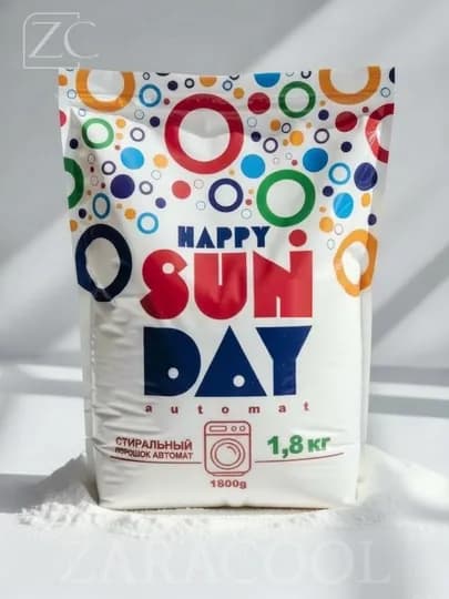 Стиральный порошок Happy Sun Day Автомат 1,8 кг — для белого и цветного, глубокая очистка