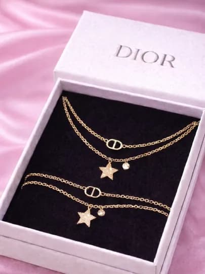 Женский браслет в стиле Dior с двойной цепочкой — ELYA001-DIORBRASLET-БЕЖЕВ