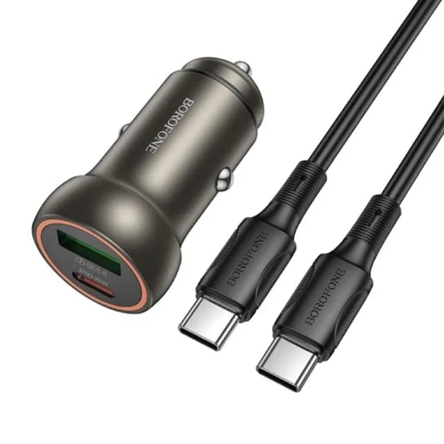 Borofone BZ32A mini 30W avtomobil zaryadlovchi qurilmasi (kabel toplamda) - qora