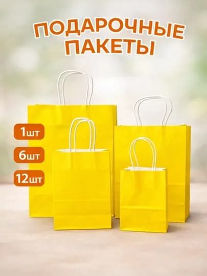 Крафт-пакеты для подарков, подарочная упаковка, подарочные пакеты, бумажные пакеты — BARAAKK-KRAFPAK-ЖЕЛТ-12x15-6