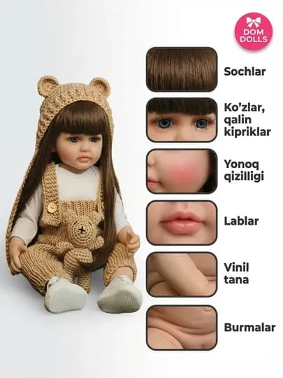 Силиконовая кукла Реборн 55 см DOM DOLLS реалистичная девочка подарочный набор