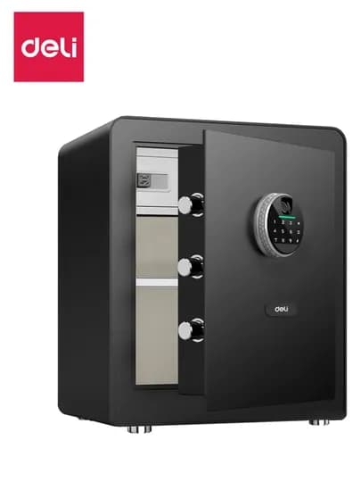 Сейф H450*W380*D320 с отпечатком черный вес 20кг ET631 Deli, 631-ET
