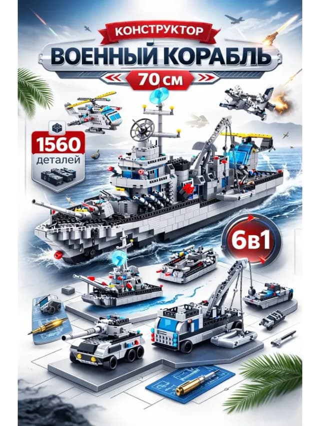 Большой конструктор Военный корабль лего и подарок детям