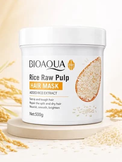 BIOAQUA Rice Raw Pulp — питательная маска-бальзам для волос с экстрактом риса, 500 г