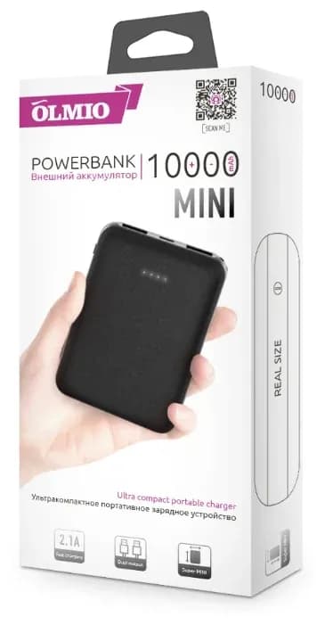 Внешний аккумулятор OLMIO 2.1A 10000mAh черный 039109