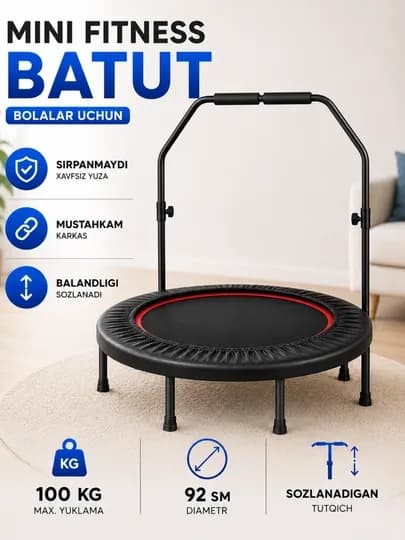 Детский батут с защитной сеткой для дома и улицы — TRENDYH-BATUTLAR-ЧЕРН