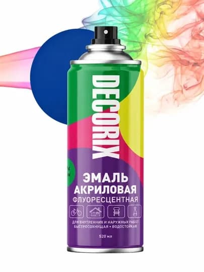 Decorix аэрозольная флуоресцентная эмаль Universal Fluoric, 520 мл — EASTCO-EMALFLOR-ГОЛУБ