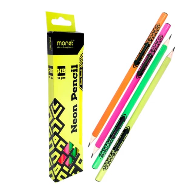 Qora grafit qalamlar to'plami MONET NEON 2HB (12 dona, qutida)