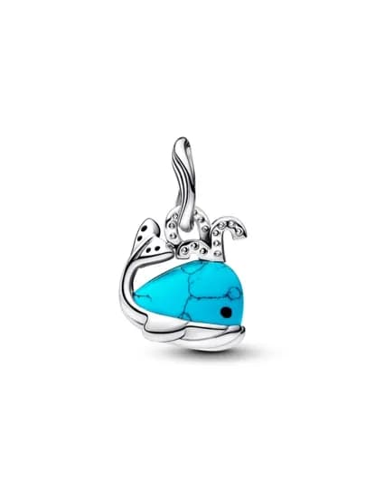 Подвеска Pandora "Кит", серебро 925 , эмаль, кубический цирконий имитация бирюзы 793822C01