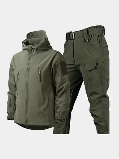 Тактический комплект Softshell куртка и штаны, зимний, водоотталкивающий, утеплённый — ABUDOKO-SOFSHELL-ЗЕЛХАКИ-L