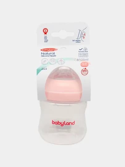 Бутылочка BabyLand, натуральный силикон, для кормления малышей, без BPA, 125, 260 мл — BLANDO-BUTILKA-РОЗОВ-260
