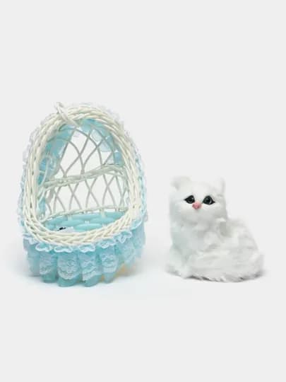 Kачеля игрушка, кукла Кот в корзине, со звуками мяуканья — MKIDS7-CATKACH-ГОЛУБ