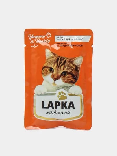 Влажный корм для кошек Lapka, с говядиной в соусе, 85 г * 28 шт