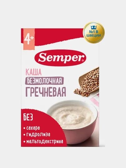 Semper каша детская, гречневая, безмолочная, без сахара, 4 месяца +, 180 гр