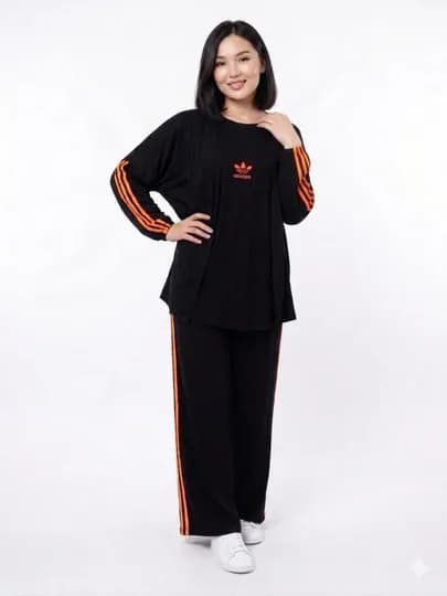 Женский спортивный костюм, красный костюм, спорт одежда, casual комплект, женская одежда — YBUTIC-ADIDAS-ЧЕРН-Ovesize