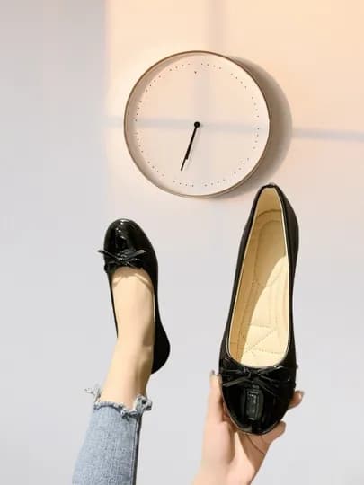 Женские балетки, туфли с круглым носом, лакированные — BYDSHOE-CHANEL-ЧЕРН-38