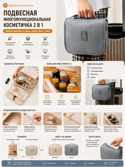 Подвесная косметичка-органайзер 2 в 1