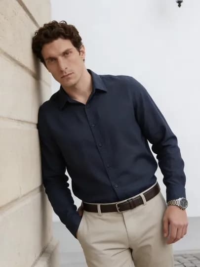 TERRA PRO Мужская рубашка, 55% лен, 45% хлопок SS26BS2-19-22654 — TERRA-22654-ТЕМНСИН-XXL
