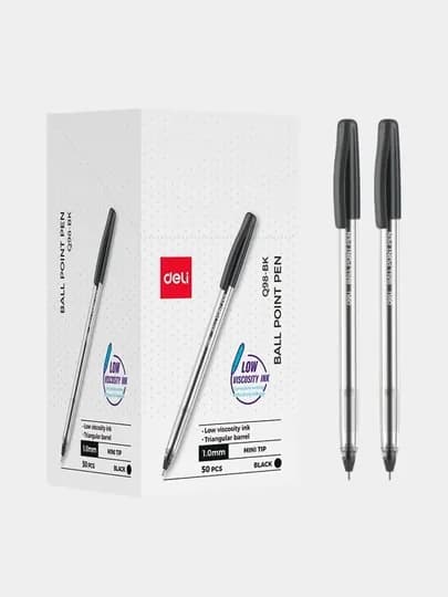 Ручка шариковая 1,0мм EQ98-BK (чр) Deli, по 5 шт