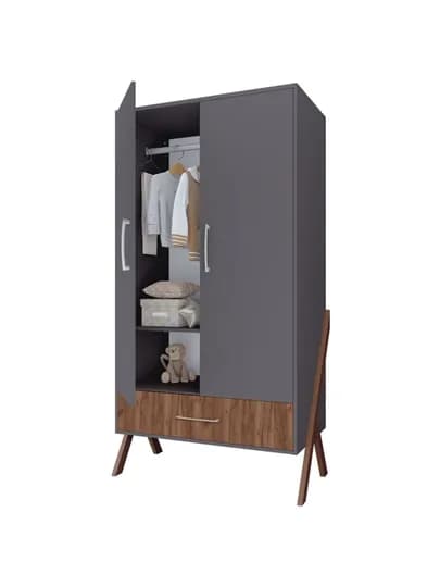Шкаф двухсекционный Polini kids Porto 3100, с 1 ящиком, графит-дуб крафт
