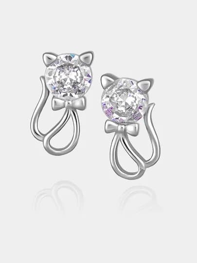 Серьги женские - кошка, лапка, дельфин, сережки гвоздики с животными, бижутерия Amadora — AMADORA-ERPET001-ПРОЗР
