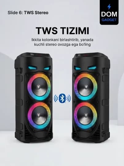 Портативная беспроводная Bluetooth колонка DOM GADGET с микрофоном для караоке — WOOW-КОЛОНКА-ЧЕРН